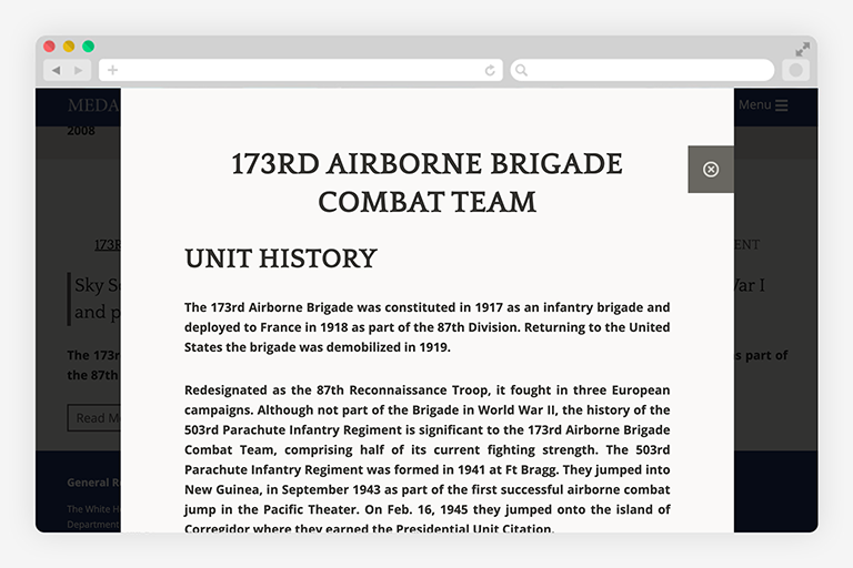 Medal of Honor profile popout